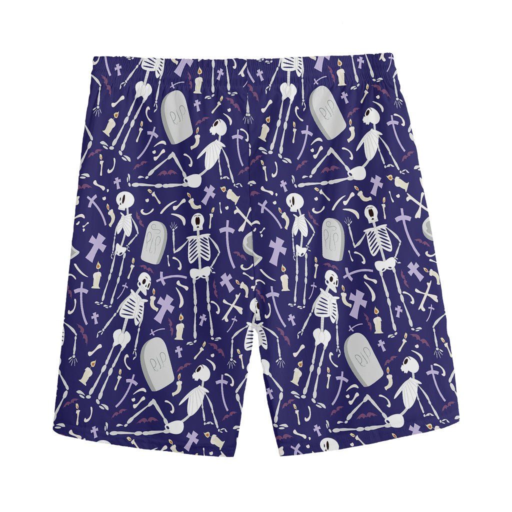 Tomb And Skeleton Pattern Print Men's Sports Shorts