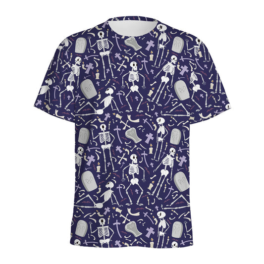 Tomb And Skeleton Pattern Print Men's Sports T-Shirt