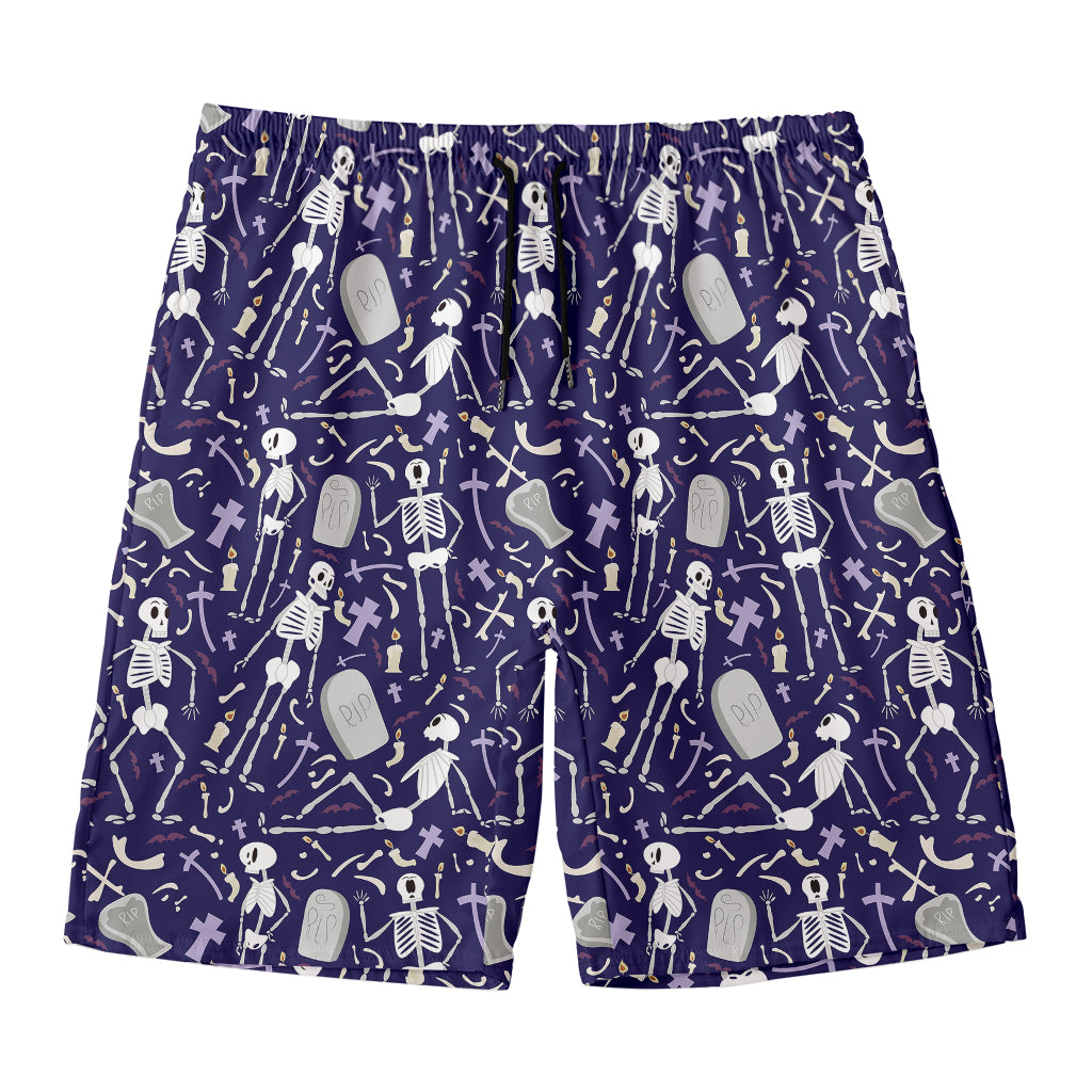 Tomb And Skeleton Pattern Print Men's Swim Trunks