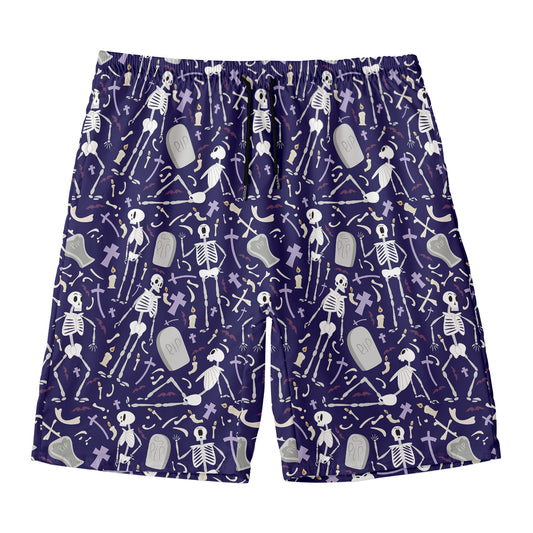 Tomb And Skeleton Pattern Print Men's Swim Trunks