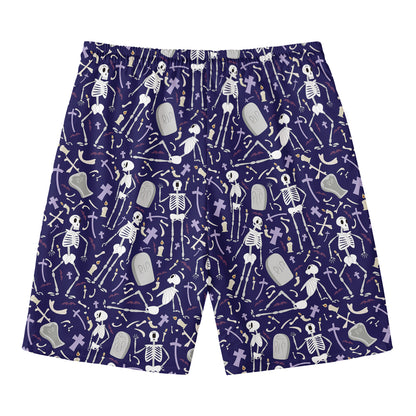 Tomb And Skeleton Pattern Print Men's Swim Trunks