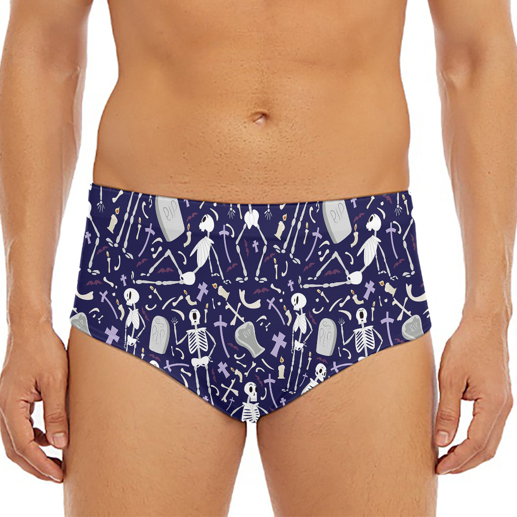 Tomb And Skeleton Pattern Print Men's Triangle Swim Briefs