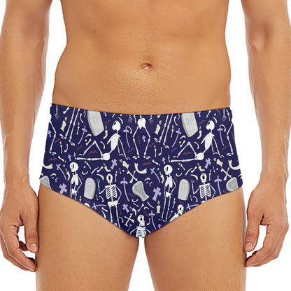 Tomb And Skeleton Pattern Print Men's Triangle Swim Briefs