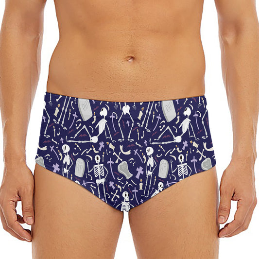 Tomb And Skeleton Pattern Print Men's Triangle Swim Briefs