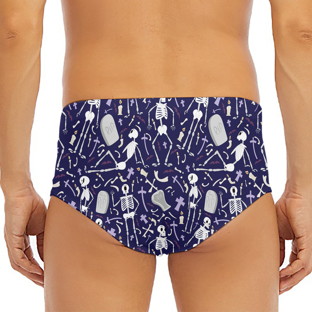 Tomb And Skeleton Pattern Print Men's Triangle Swim Briefs