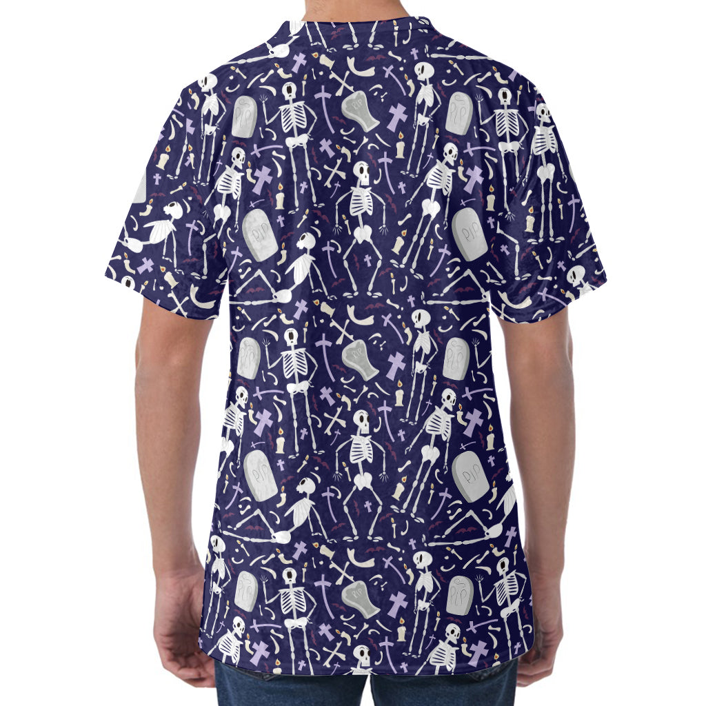 Tomb And Skeleton Pattern Print Men's Velvet T-Shirt