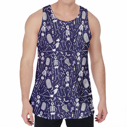 Tomb And Skeleton Pattern Print Men's Velvet Tank Top