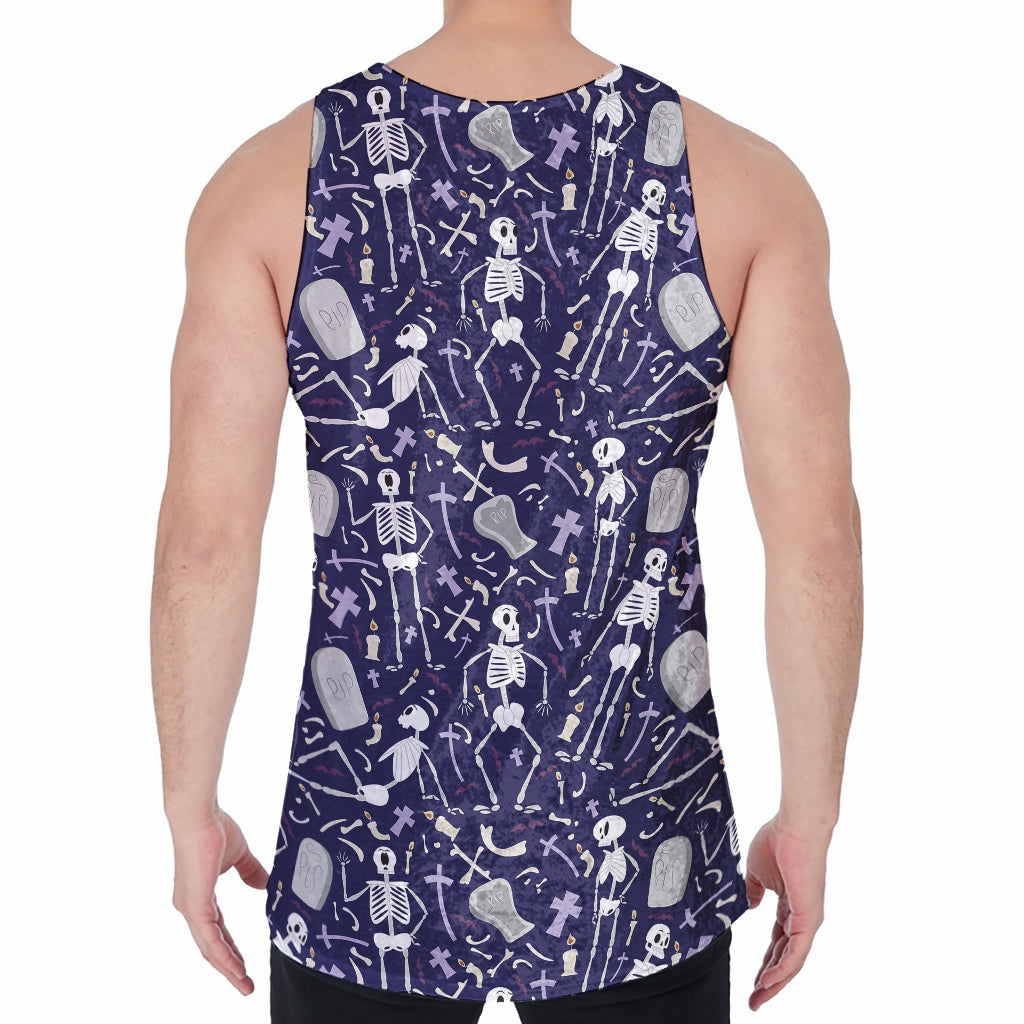 Tomb And Skeleton Pattern Print Men's Velvet Tank Top