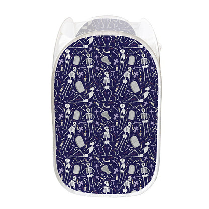 Tomb And Skeleton Pattern Print Mesh Laundry Hamper
