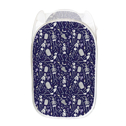 Tomb And Skeleton Pattern Print Mesh Laundry Hamper