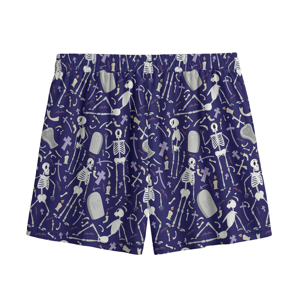 Tomb And Skeleton Pattern Print Mesh Shorts