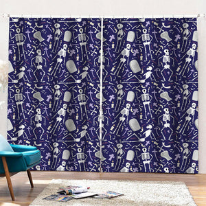 Tomb And Skeleton Pattern Print Pencil Pleat Curtains