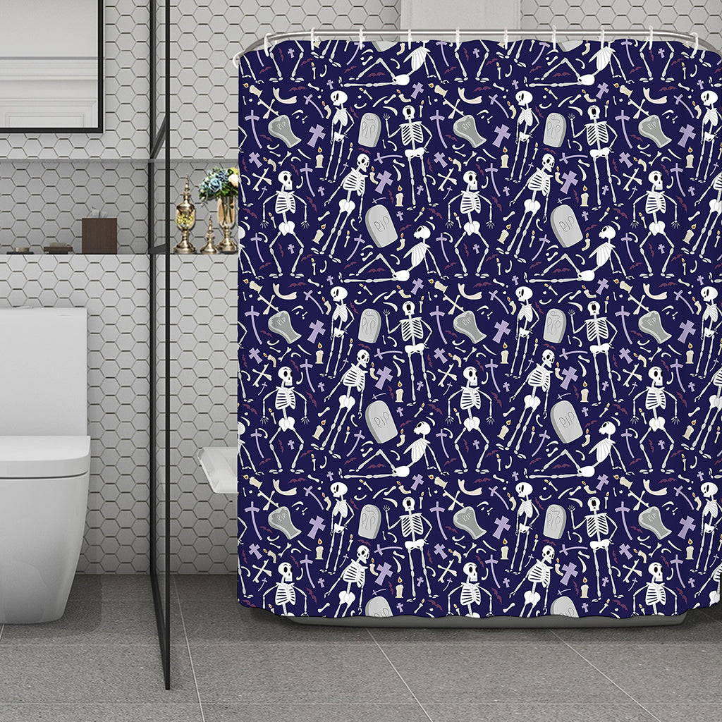 Tomb And Skeleton Pattern Print Polyester Shower Curtain