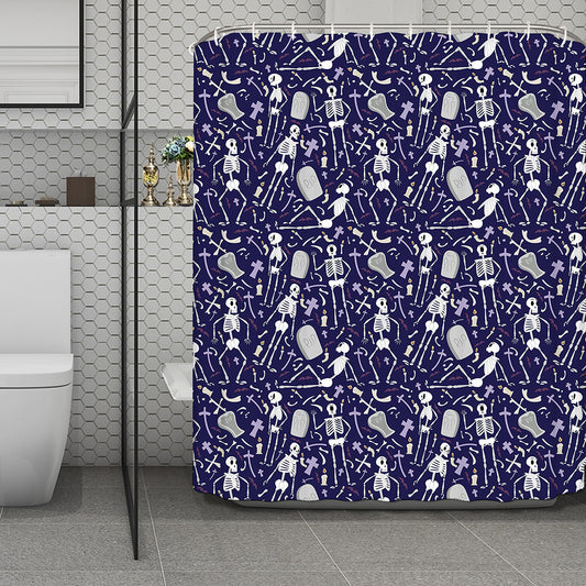 Tomb And Skeleton Pattern Print Polyester Shower Curtain