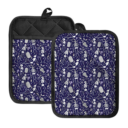 Tomb And Skeleton Pattern Print Pot Holders With Pocket