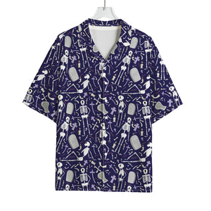 Tomb And Skeleton Pattern Print Rayon Hawaiian Shirt