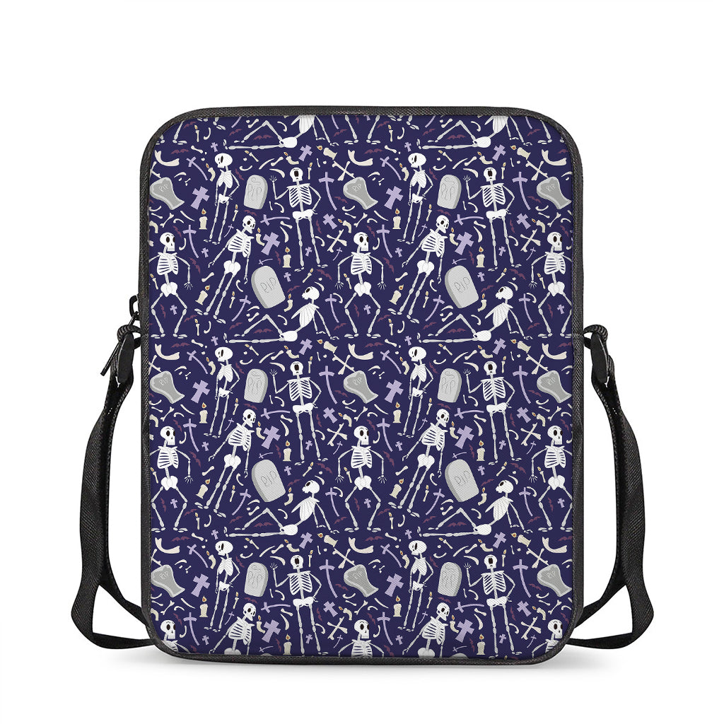 Tomb And Skeleton Pattern Print Rectangular Crossbody Bag