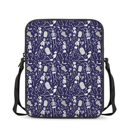 Tomb And Skeleton Pattern Print Rectangular Crossbody Bag