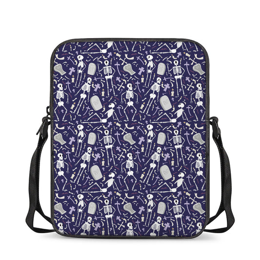 Tomb And Skeleton Pattern Print Rectangular Crossbody Bag