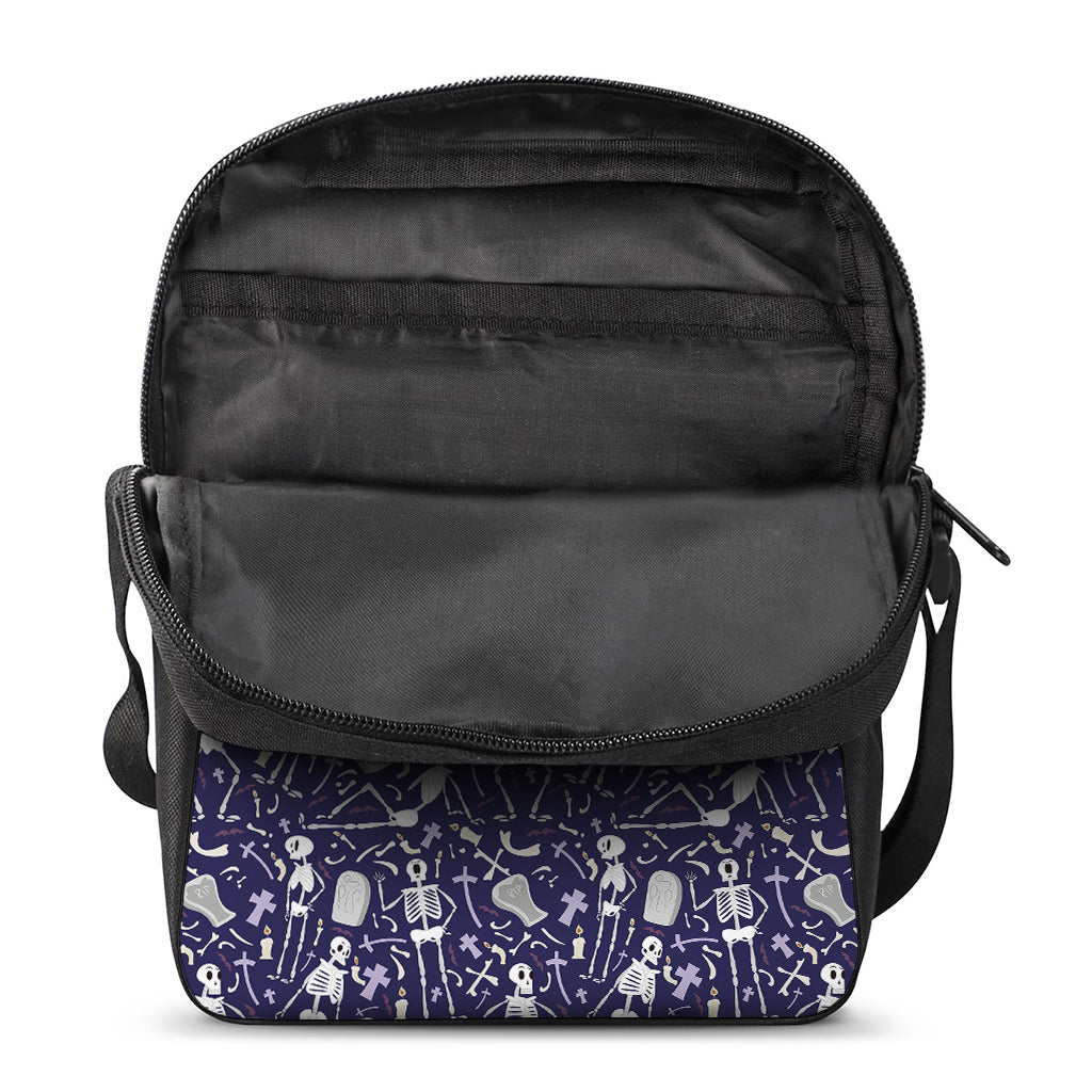 Tomb And Skeleton Pattern Print Rectangular Crossbody Bag