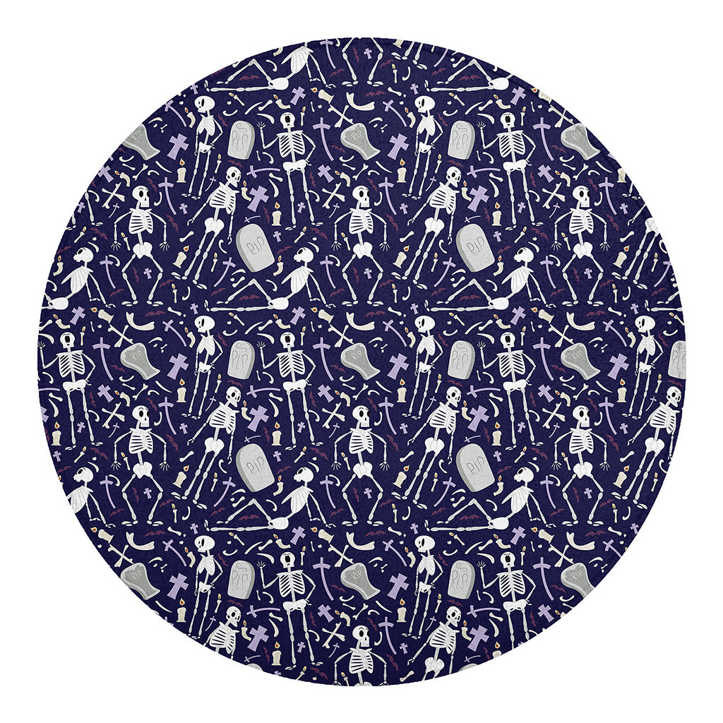 Tomb And Skeleton Pattern Print Round Blanket