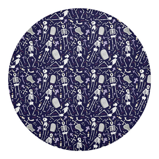 Tomb And Skeleton Pattern Print Round Blanket