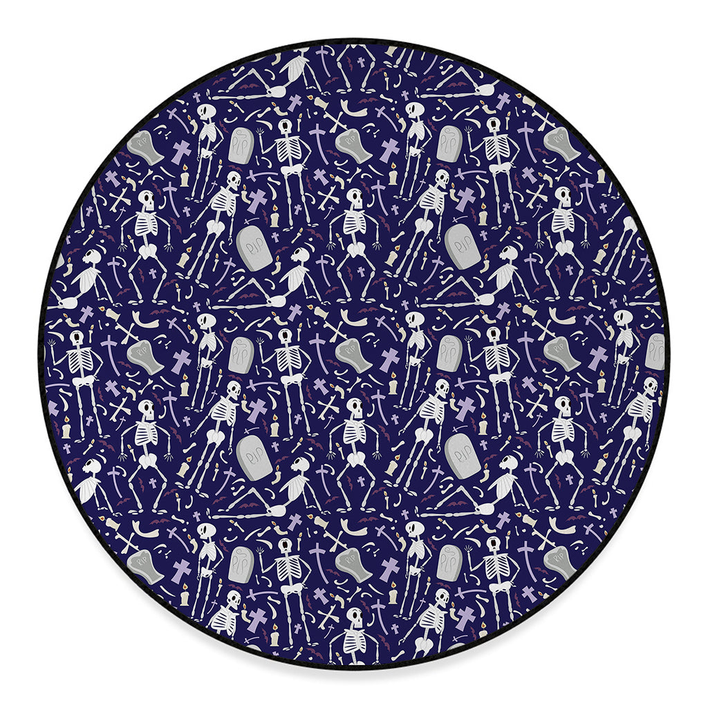Tomb And Skeleton Pattern Print Round Floor Mat