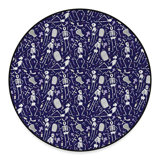Tomb And Skeleton Pattern Print Round Floor Mat