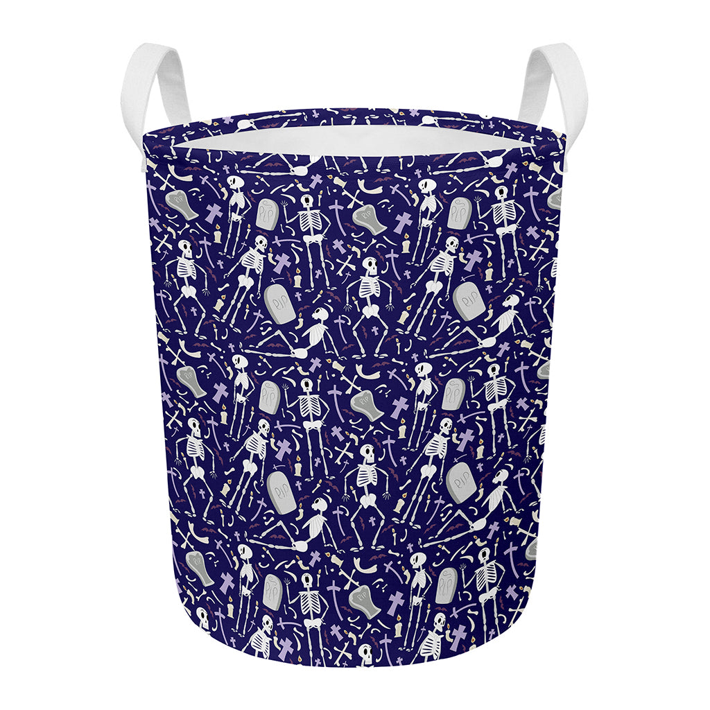 Tomb And Skeleton Pattern Print Round Laundry Basket