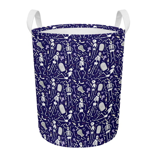 Tomb And Skeleton Pattern Print Round Laundry Basket