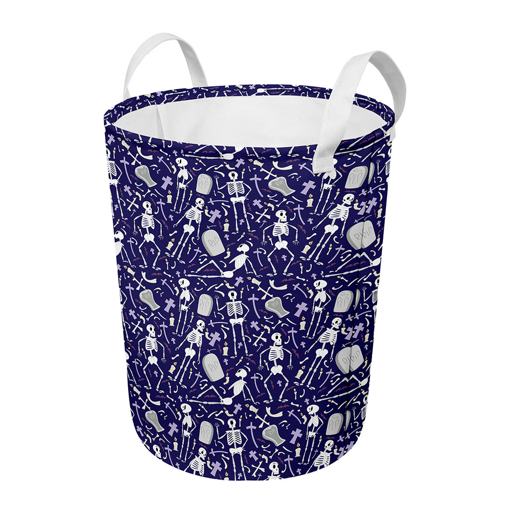 Tomb And Skeleton Pattern Print Round Laundry Basket
