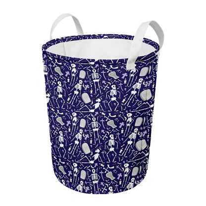 Tomb And Skeleton Pattern Print Round Laundry Basket