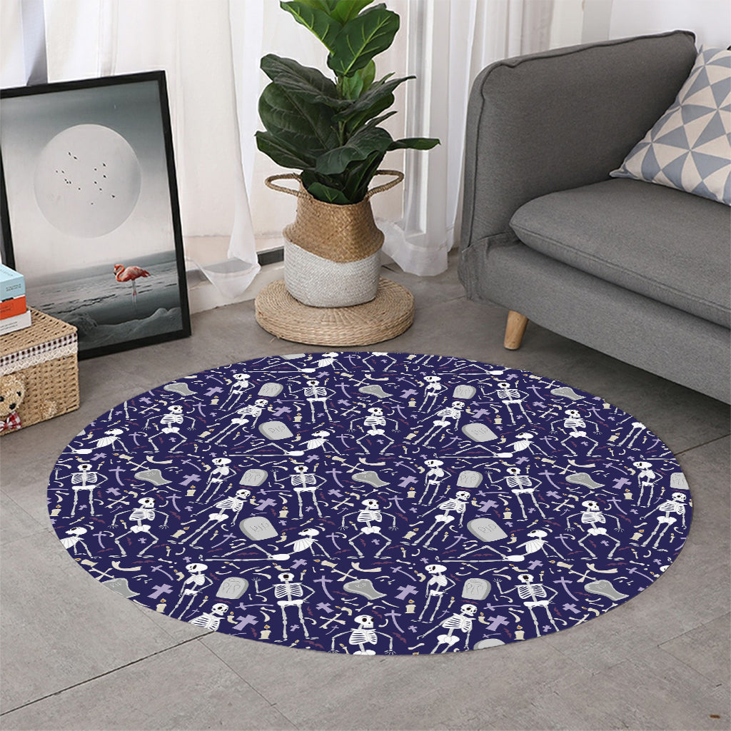 Tomb And Skeleton Pattern Print Round Rug