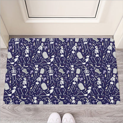 Tomb And Skeleton Pattern Print Rubber Doormat