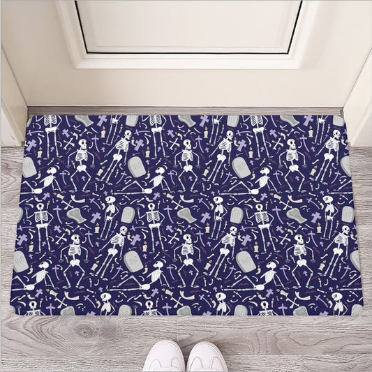 Tomb And Skeleton Pattern Print Rubber Doormat