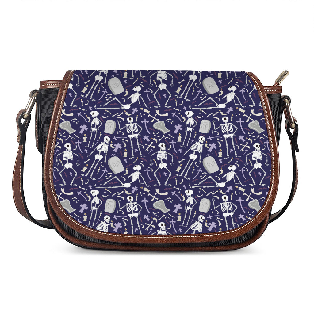 Tomb And Skeleton Pattern Print Saddle Bag