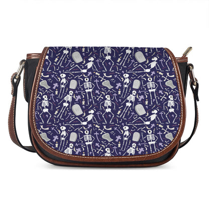 Tomb And Skeleton Pattern Print Saddle Bag