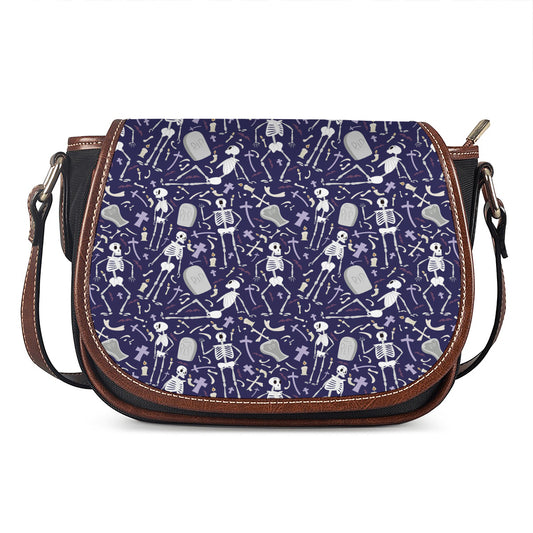 Tomb And Skeleton Pattern Print Saddle Bag