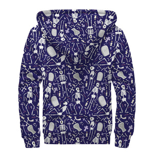 Tomb And Skeleton Pattern Print Sherpa Lined Zip Up Hoodie