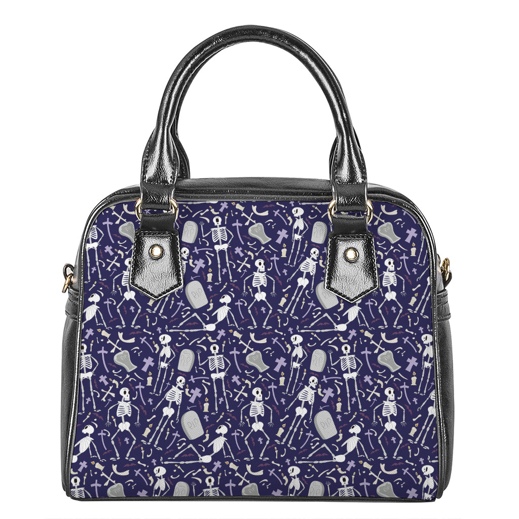 Tomb And Skeleton Pattern Print Shoulder Handbag