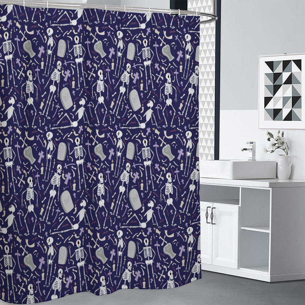 Tomb And Skeleton Pattern Print Shower Curtain