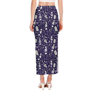 Tomb And Skeleton Pattern Print Side Slit Maxi Skirt