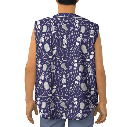 Tomb And Skeleton Pattern Print Sleeveless Baseball Jersey
