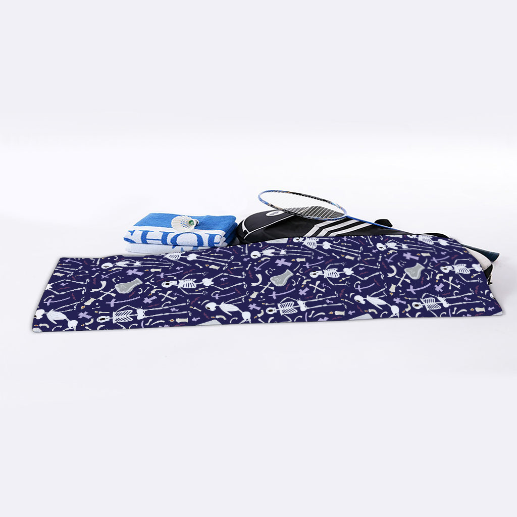 Tomb And Skeleton Pattern Print Sports Towel