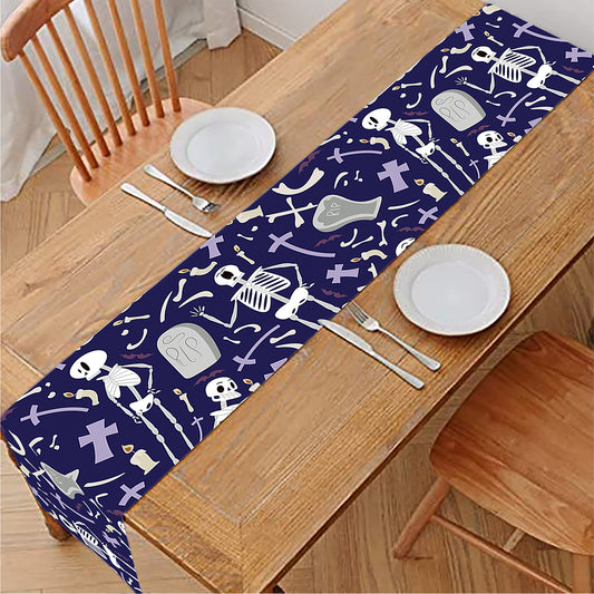 Tomb And Skeleton Pattern Print Table Runner