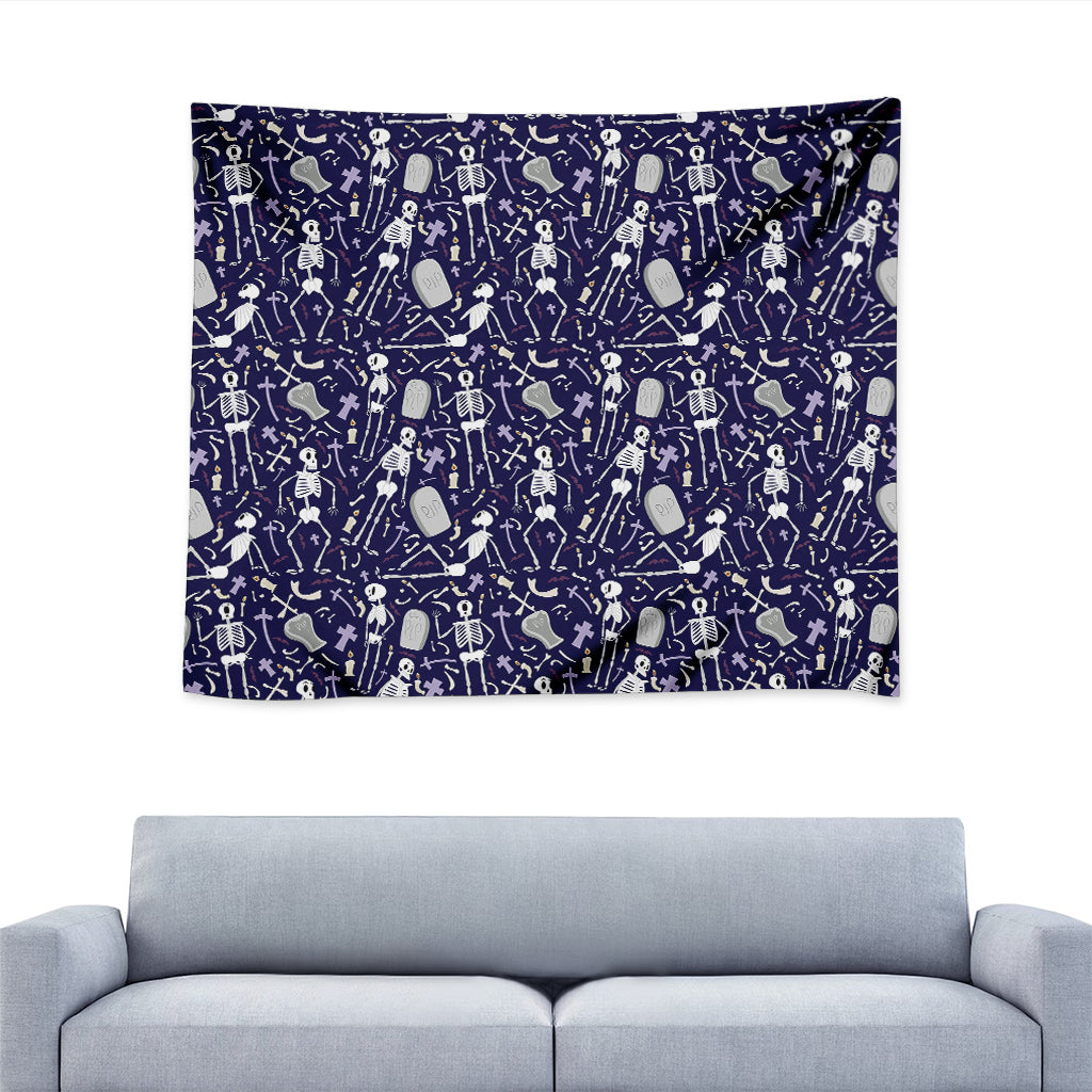 Tomb And Skeleton Pattern Print Tapestry