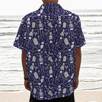 Tomb And Skeleton Pattern Print Textured Short Sleeve Shirt