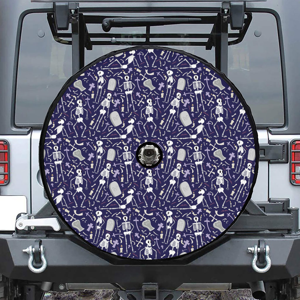 Tomb And Skeleton Pattern Print Tire Cover With Camera Hole