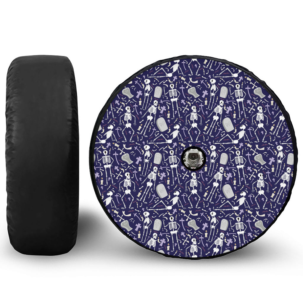 Tomb And Skeleton Pattern Print Tire Cover With Camera Hole