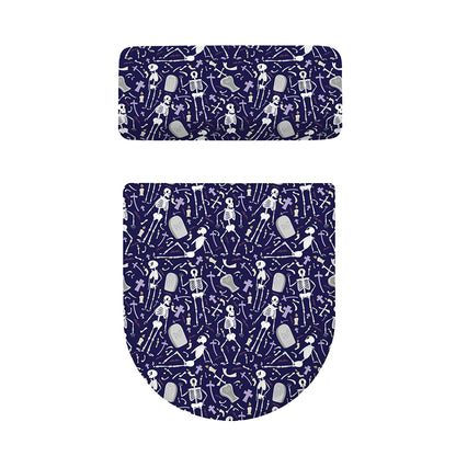 Tomb And Skeleton Pattern Print Toilet Lid And Tank Cover Set